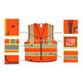 Neon Orange High Visibility Reflective Safety Vest with Pockets and Zipper Double Horizontal Reflective Strips ANSI/ISEA